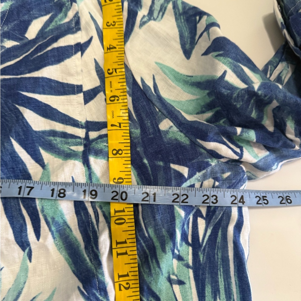 Chico’s Tropical Blue Leaf Print 100% linen open cardigan in size XL (3) - Picture 10 of 13